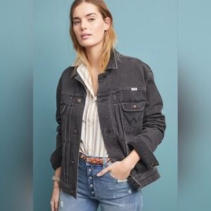 Wrangler Charcoal Black Denim Pleated Jacket Size Large